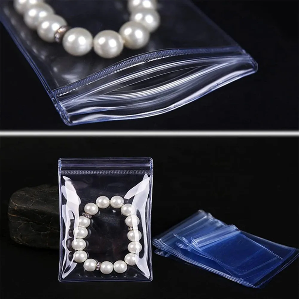 100-Pieces: Transparent PVC Plastic Storage Sealed Jewelry Bag