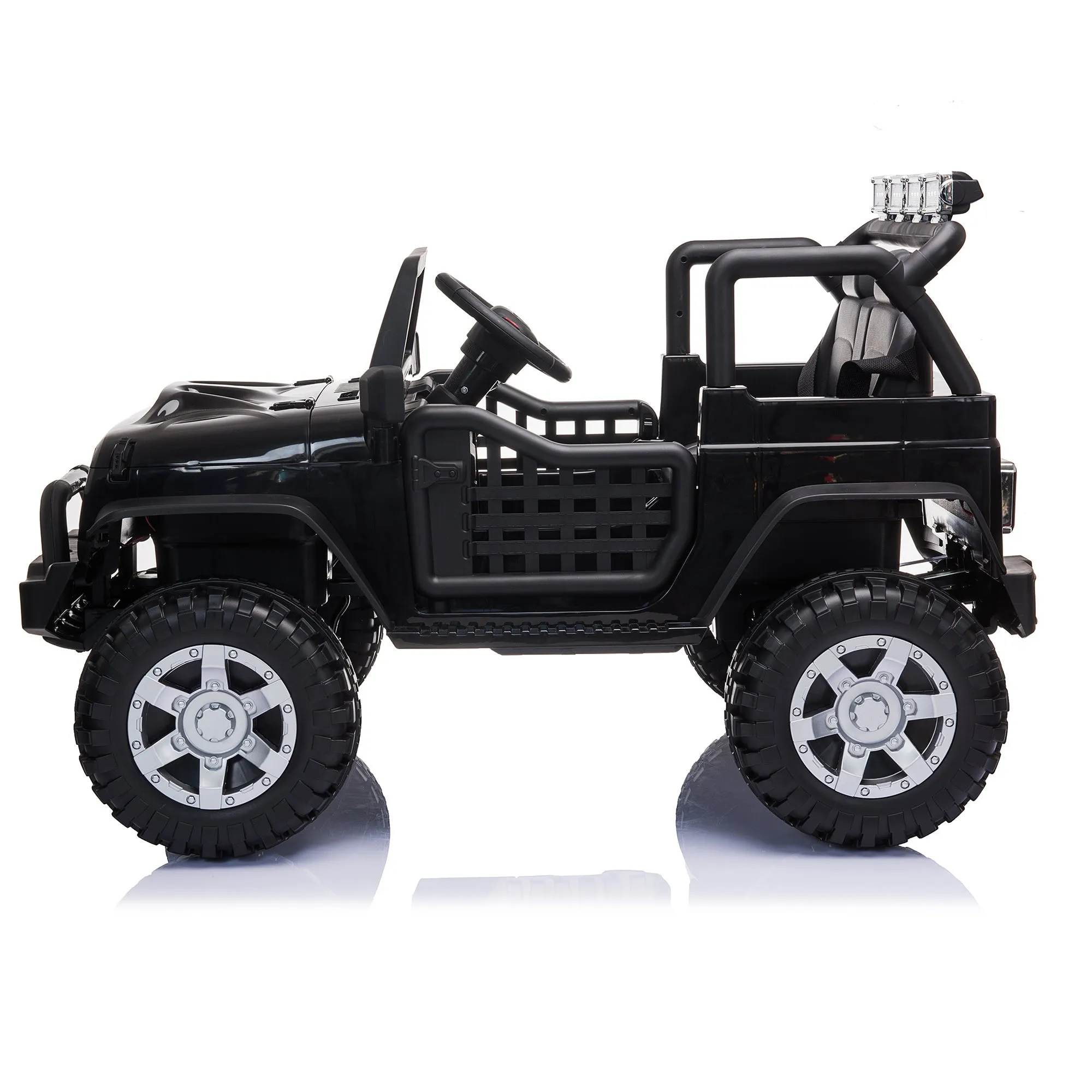 12V kids Ride On Jeep with Remote Control, Electric Car for Kids 3-8 Years, 3 Speeds, LED Lights, MP3 Player - Black