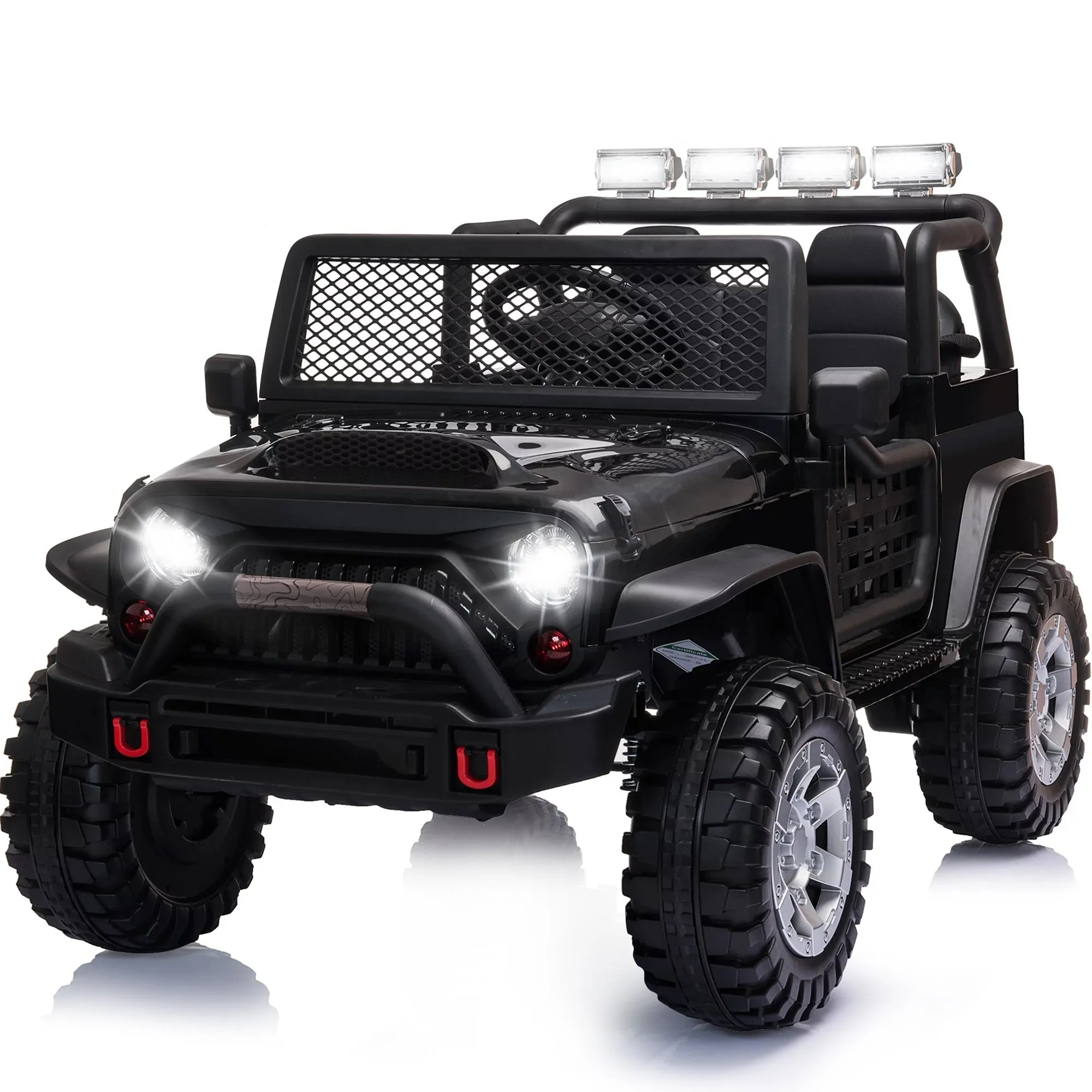 12V kids Ride On Jeep with Remote Control, Electric Car for Kids 3-8 Years, 3 Speeds, LED Lights, MP3 Player - Black