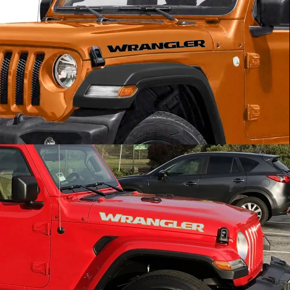 2PCS Car Hood Cover Engine Stickers For Jeep Wrangler JK JL TJ YJ Unlimited Sahara DIY Tuning Accessories Vinyl Bonnet Decals