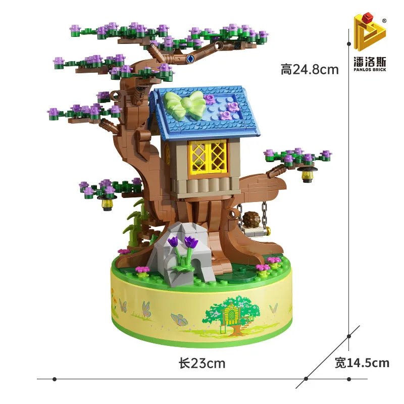 656017 Music Box Building Blocks Girls' Small Particles Assembling Educational Building Blocks Tree House Toys