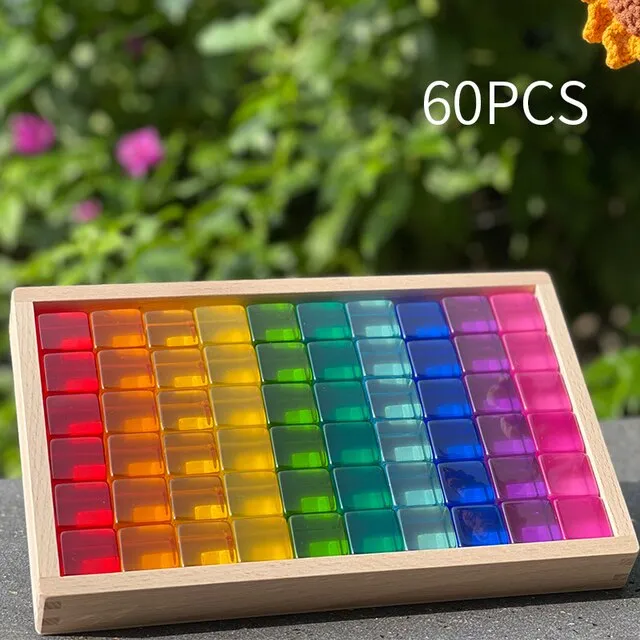 Acryliic Rainbow Blocks Cubes Gem Blocks Toys For Kids Transmission Cubes Stacking Early Educational Toys For Children