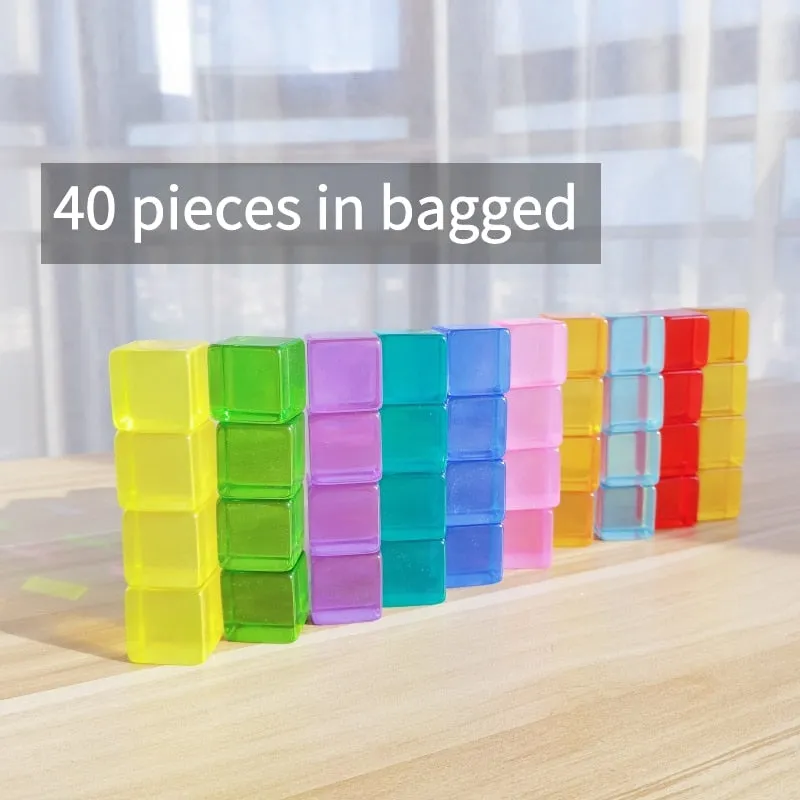 Acryliic Rainbow Blocks Cubes Gem Blocks Toys For Kids Transmission Cubes Stacking Early Educational Toys For Children