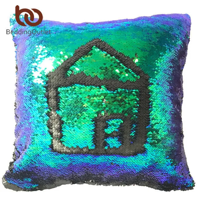 BeddingOutlet DIY Mermaid Sequin Cushion Cover Magical Pink Throw Pillowcase 40cmX40cm Color Changing Reversible Pillow Case