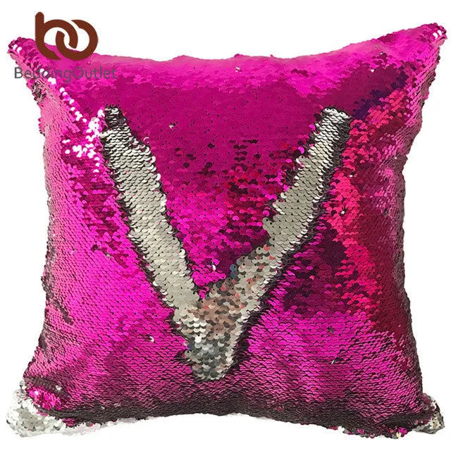 BeddingOutlet DIY Mermaid Sequin Cushion Cover Magical Pink Throw Pillowcase 40cmX40cm Color Changing Reversible Pillow Case