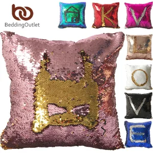 BeddingOutlet DIY Mermaid Sequin Cushion Cover Magical Pink Throw Pillowcase 40cmX40cm Color Changing Reversible Pillow Case