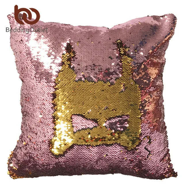 BeddingOutlet DIY Mermaid Sequin Cushion Cover Magical Pink Throw Pillowcase 40cmX40cm Color Changing Reversible Pillow Case