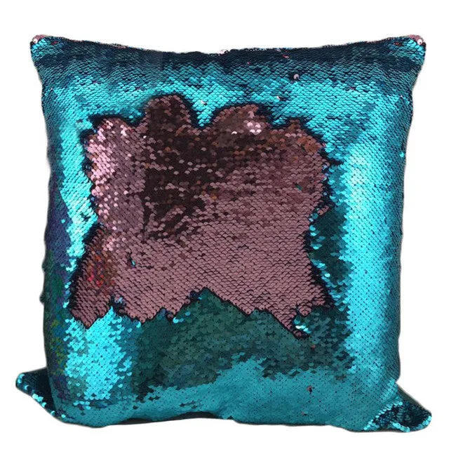 BeddingOutlet DIY Mermaid Sequin Cushion Cover Magical Pink Throw Pillowcase 40cmX40cm Color Changing Reversible Pillow Case