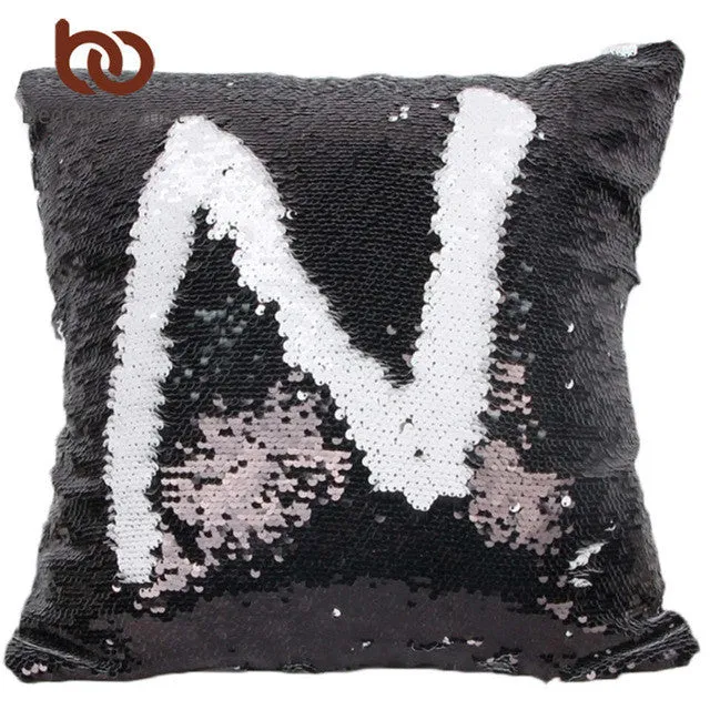 BeddingOutlet DIY Mermaid Sequin Cushion Cover Magical Pink Throw Pillowcase 40cmX40cm Color Changing Reversible Pillow Case