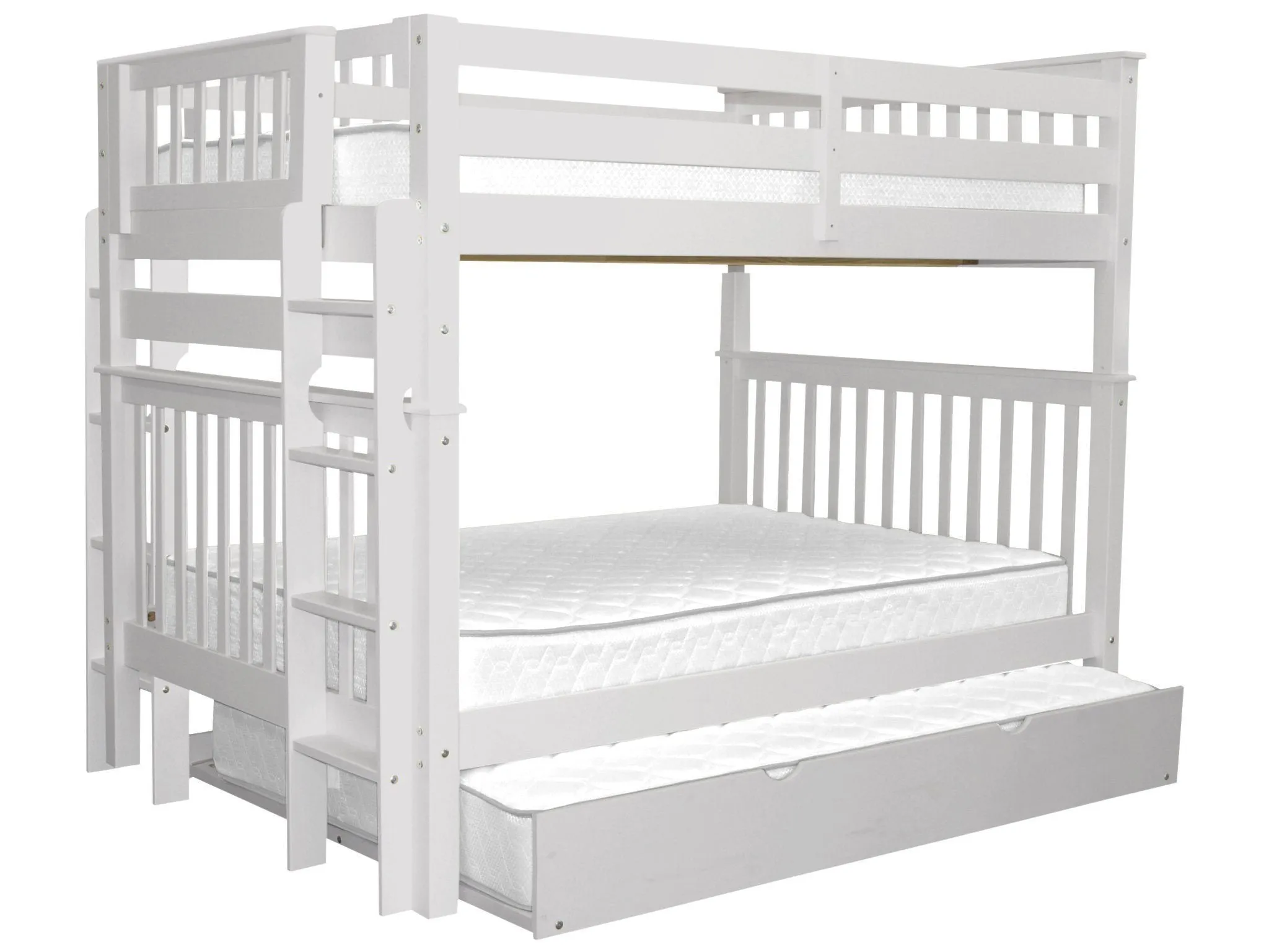 Bunk Beds Full over Full End Ladder White   Full Trundle