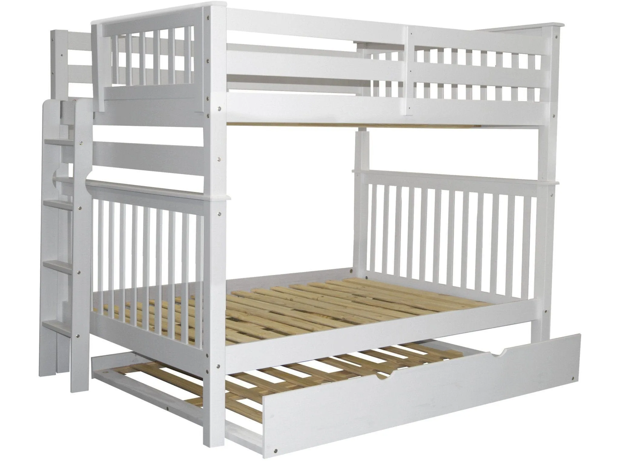 Bunk Beds Full over Full End Ladder White   Full Trundle