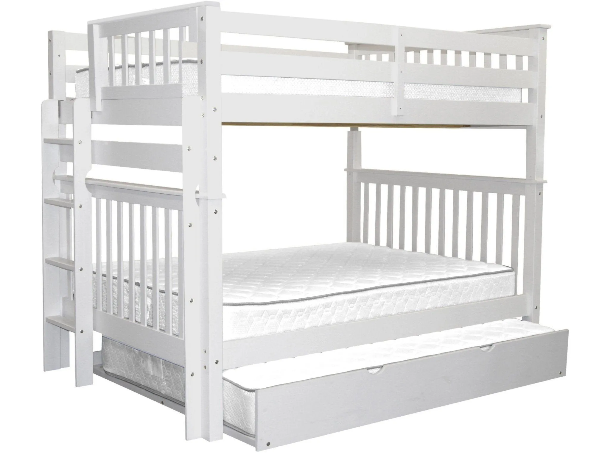 Bunk Beds Full over Full End Ladder White   Full Trundle