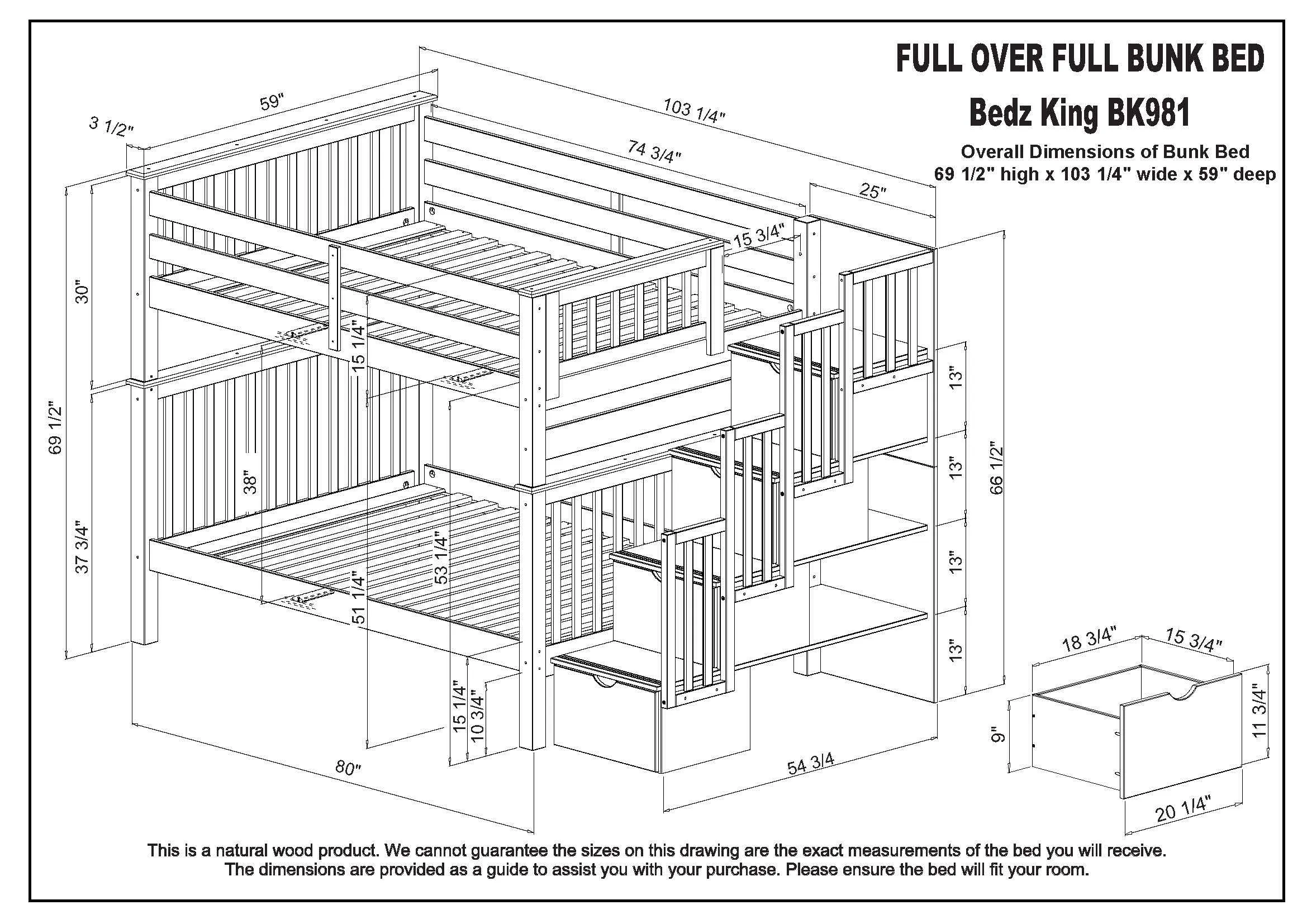 Bunk Beds Full over Full Stairway Cappuccino   2 Extra Drawers