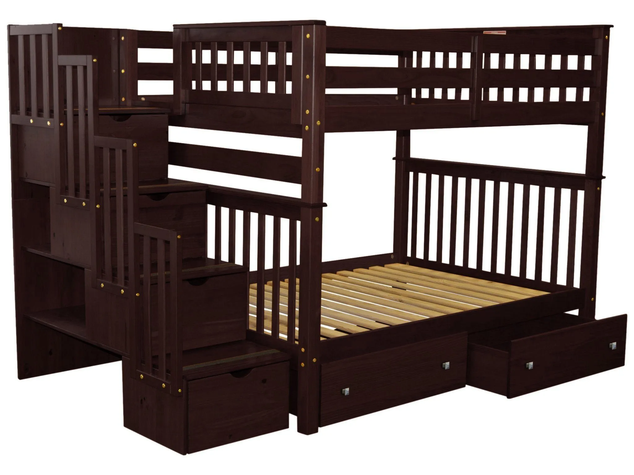 Bunk Beds Full over Full Stairway Cappuccino   2 Extra Drawers