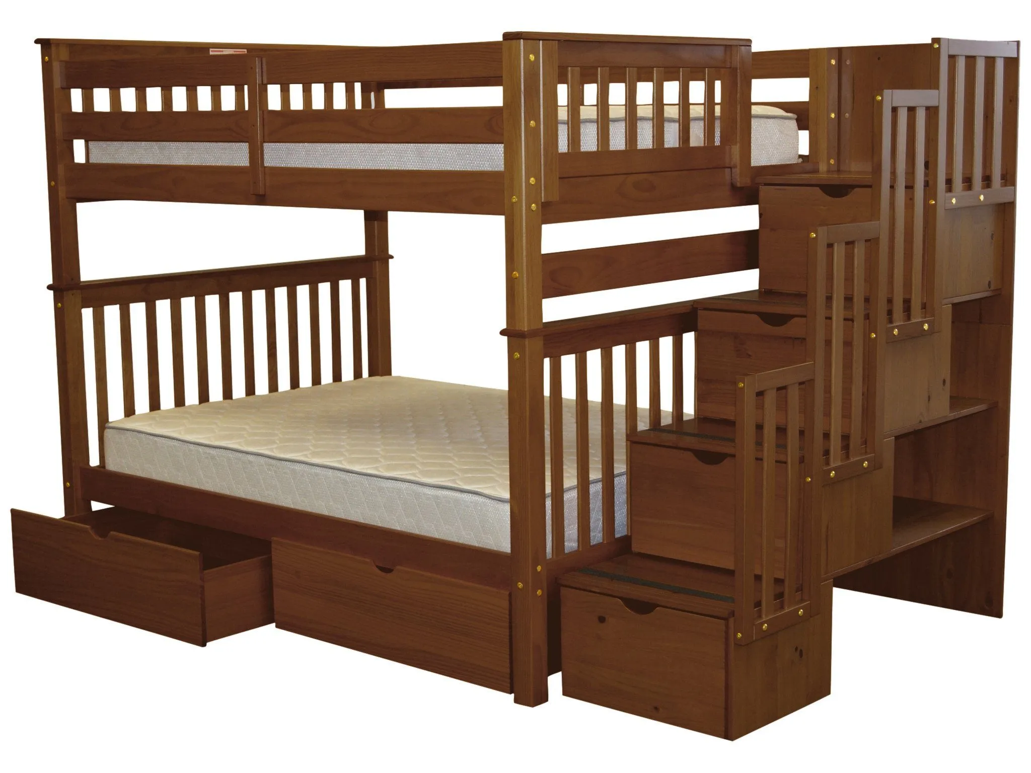 Bunk Beds Full over Full Stairway Expresso   2 Extra Drawers