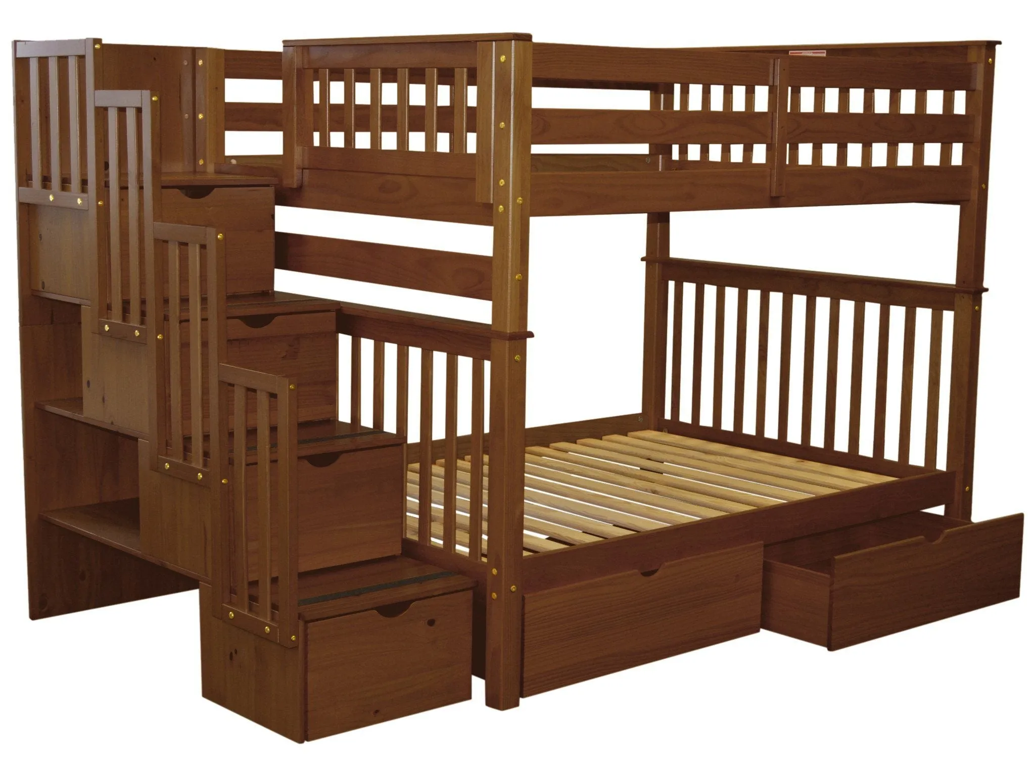 Bunk Beds Full over Full Stairway Expresso   2 Extra Drawers