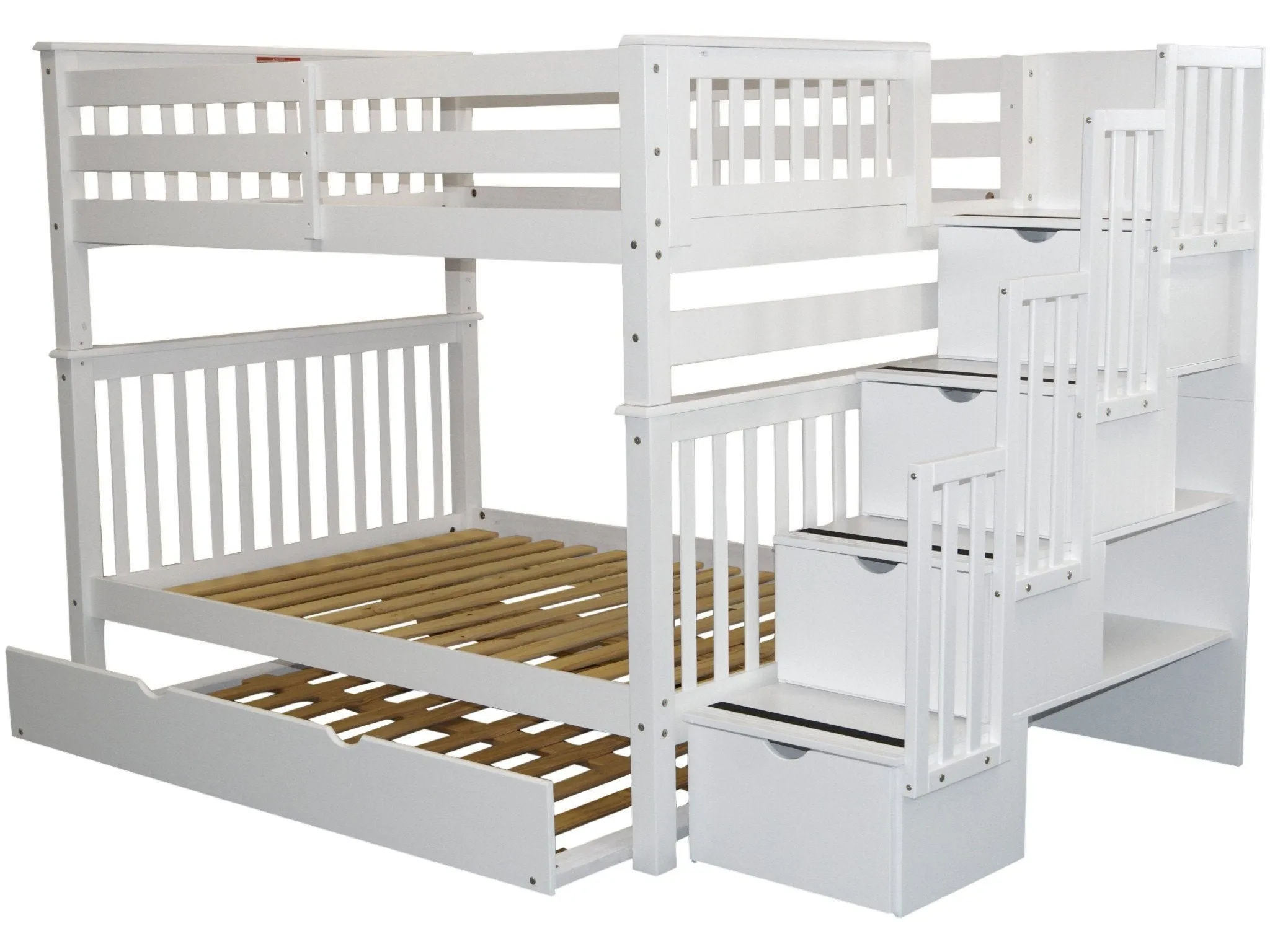 Bunk Beds Full over Full Stairway White   Full Trundle