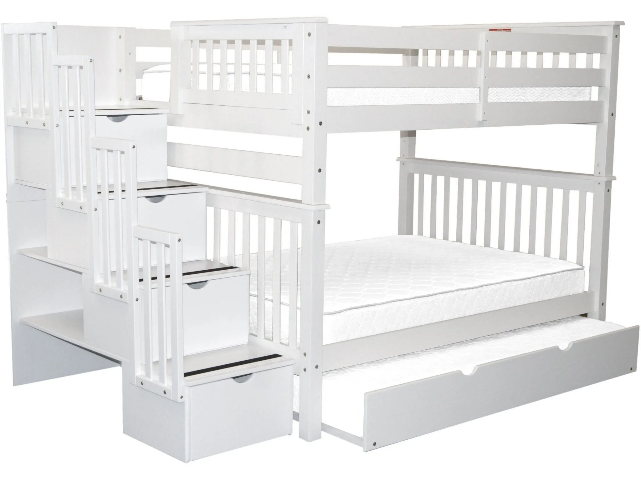 Bunk Beds Full over Full Stairway White   Full Trundle