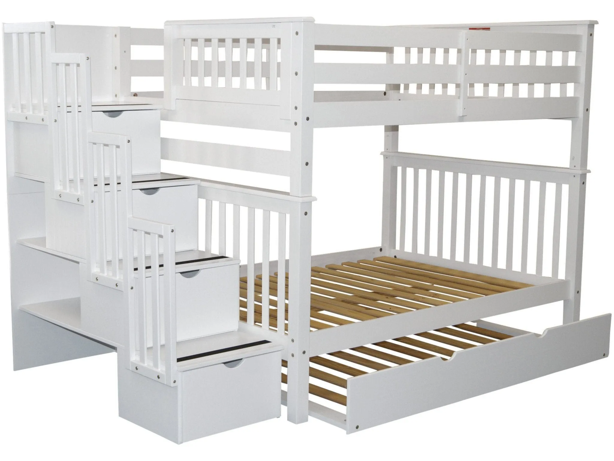 Bunk Beds Full over Full Stairway White   Trundle