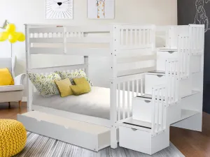 Bunk Beds Full over Full Stairway White   Trundle