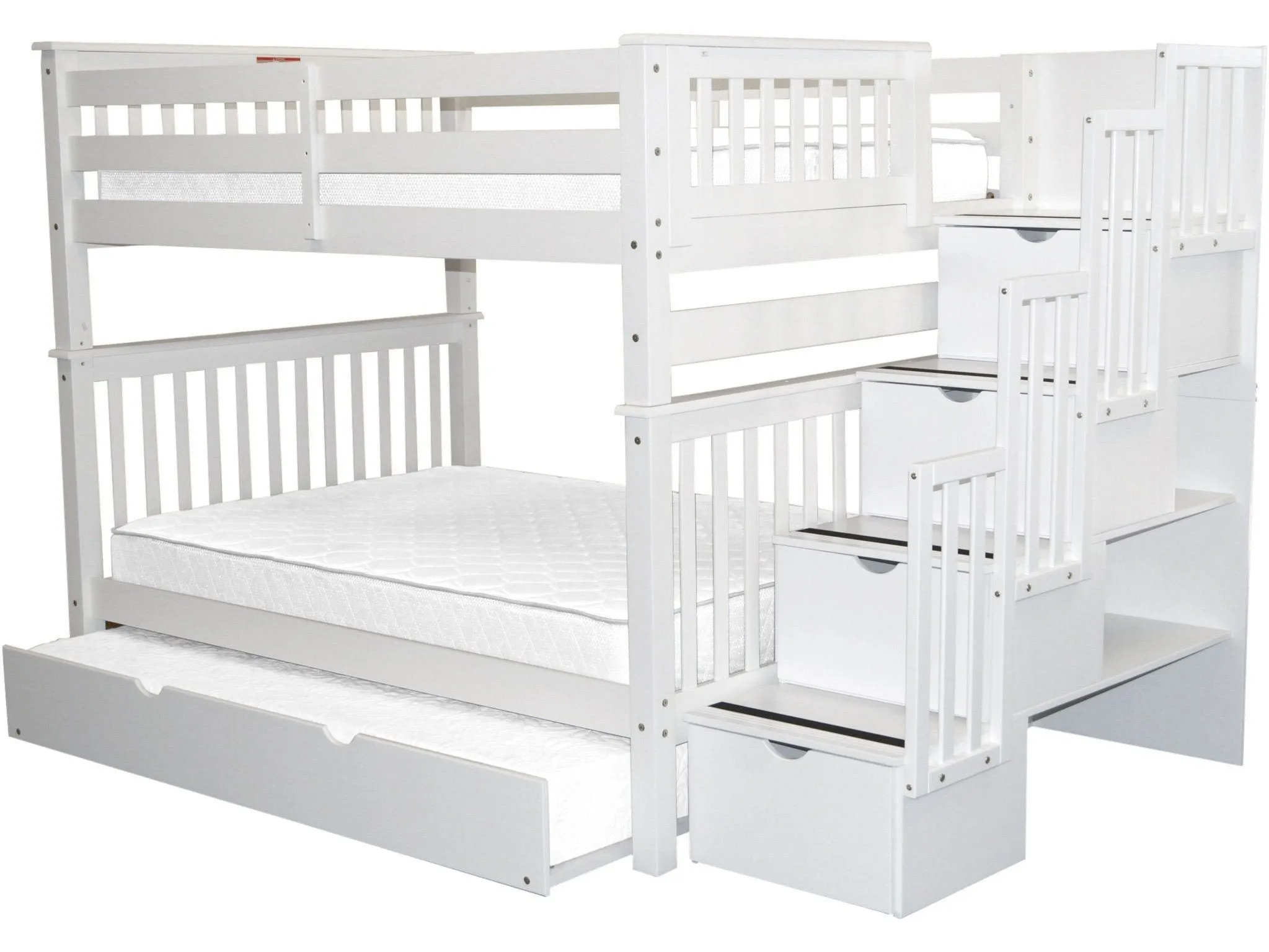 Bunk Beds Full over Full Stairway White   Trundle