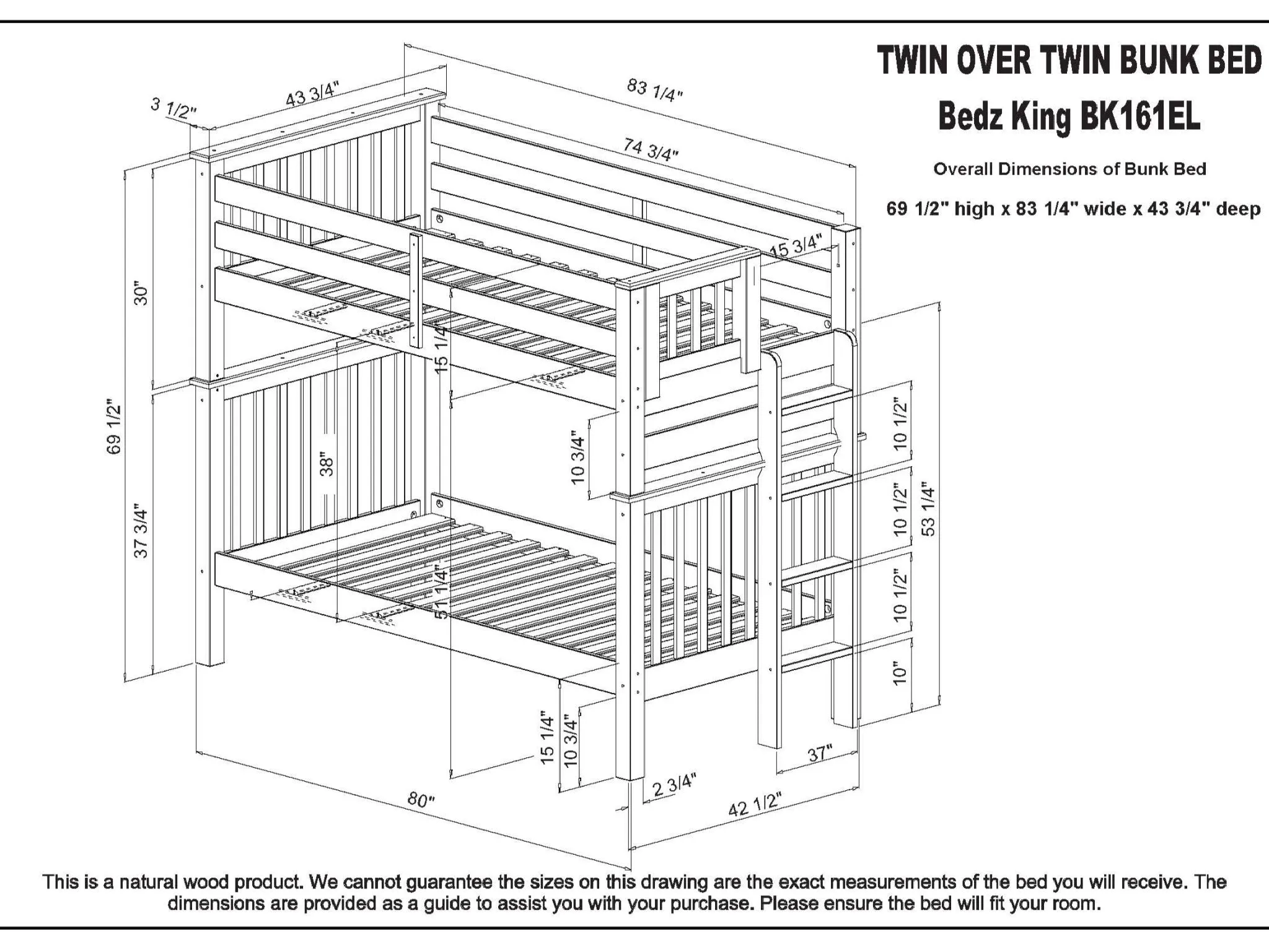 Bunk Beds Tall Twin over Twin End Ladder Cappuccino