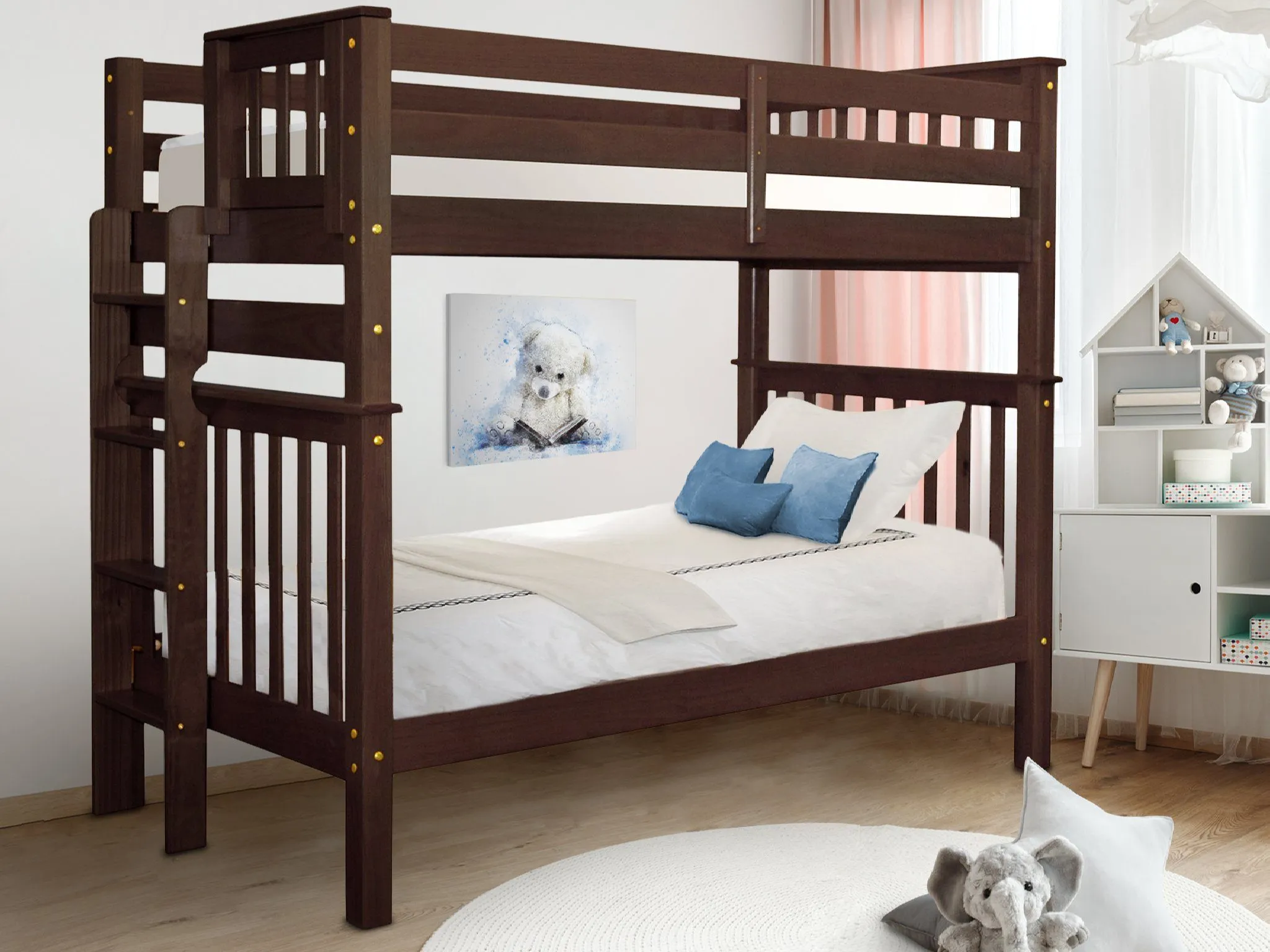 Bunk Beds Tall Twin over Twin End Ladder Cappuccino