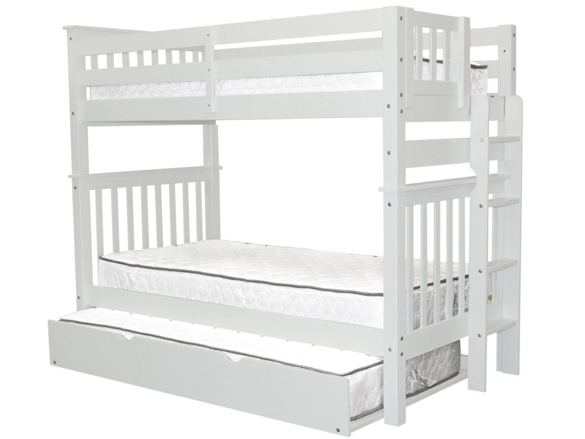 Bunk Beds Tall Twin over Twin End Ladder White   Trundle