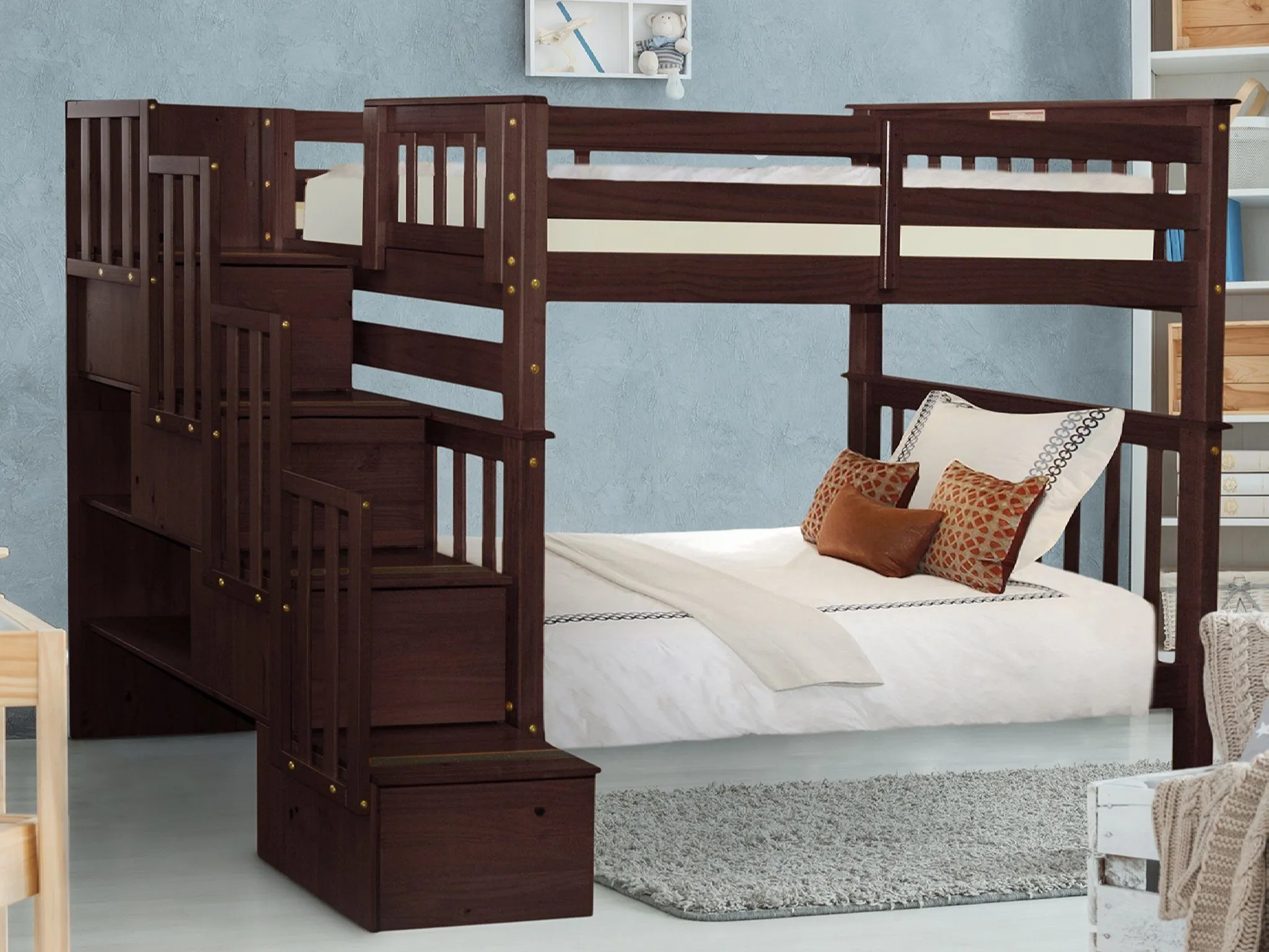 Bunk Beds Tall Twin over Twin Stairway Cappuccino