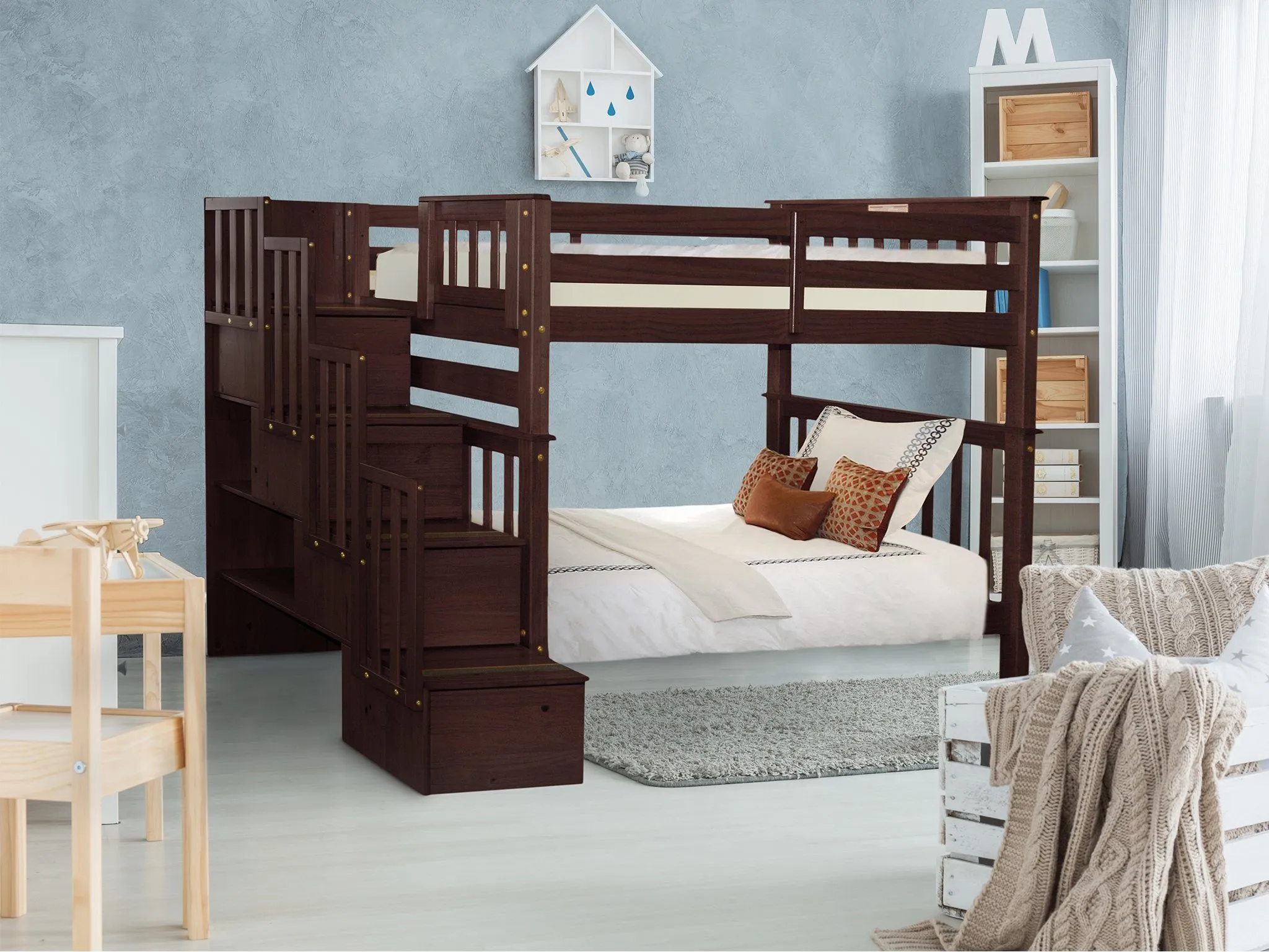 Bunk Beds Tall Twin over Twin Stairway Cappuccino