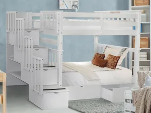 Bunk Beds Tall Twin over Twin Stairway White   2 Drawers