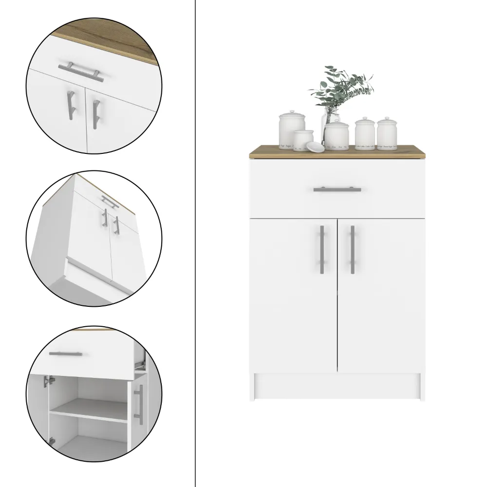 California 2 Piece Kitchen Set, Delos Kitchen Island   Barbados Pantry Cabinet , White /Light Oak