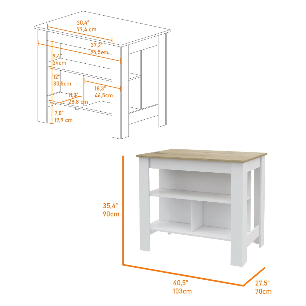 California 2 Piece Kitchen Set, Delos Kitchen Island   Barbados Pantry Cabinet , White /Light Oak