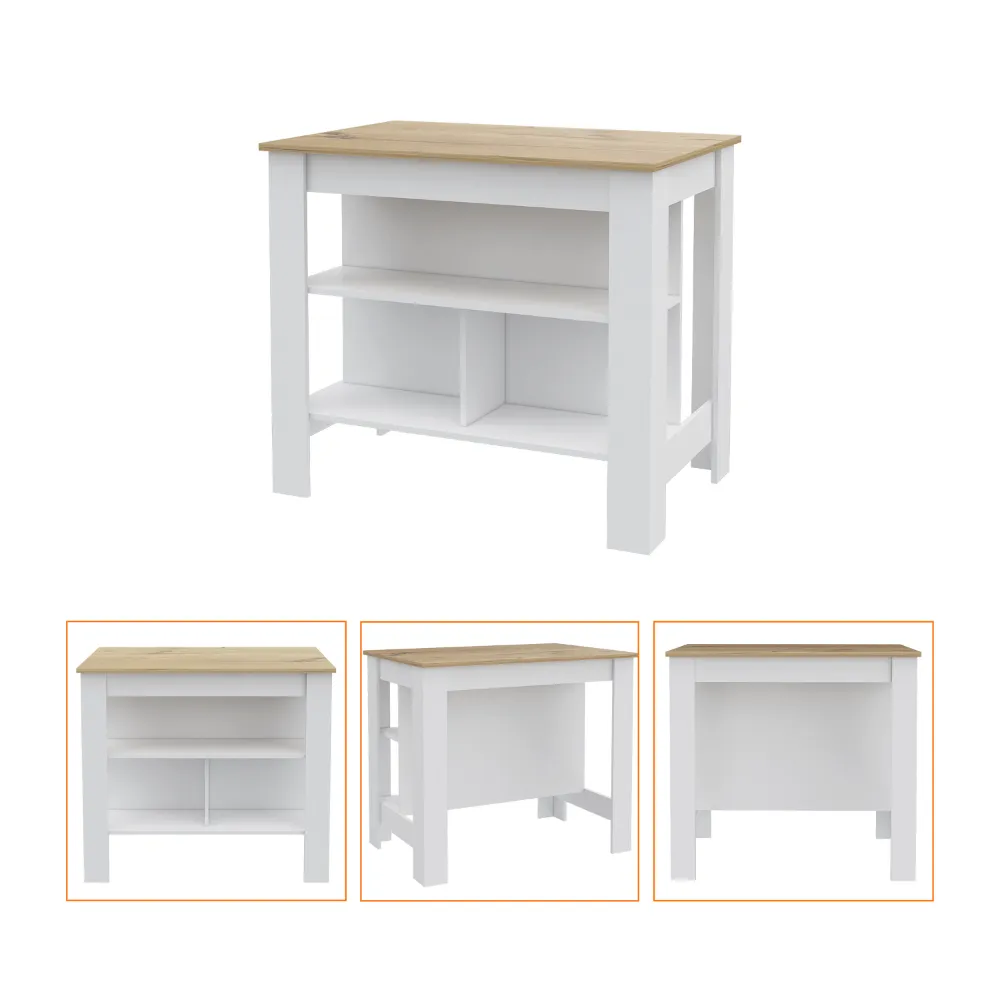 California 2 Piece Kitchen Set, Delos Kitchen Island   Barbados Pantry Cabinet , White /Light Oak