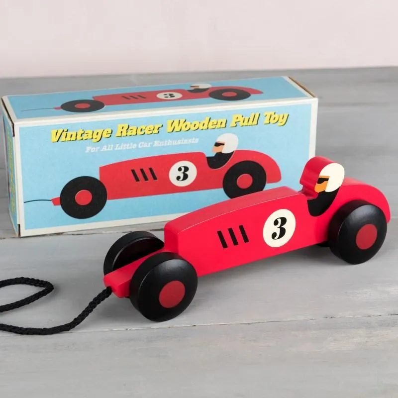 Children's Wooden Toy Pull Along Vintage Racing Car