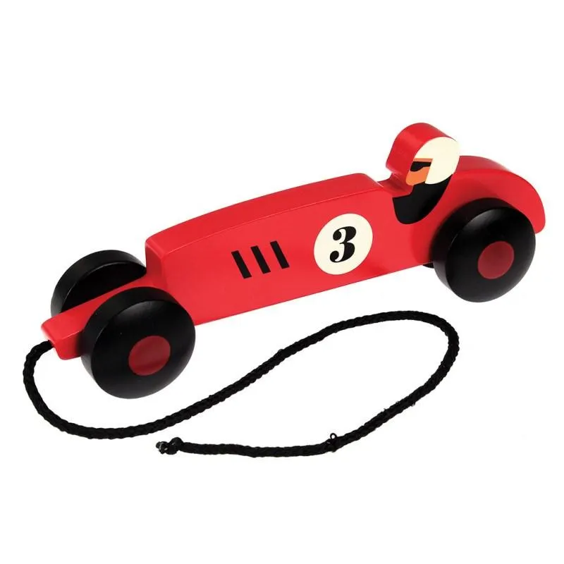 Children's Wooden Toy Pull Along Vintage Racing Car