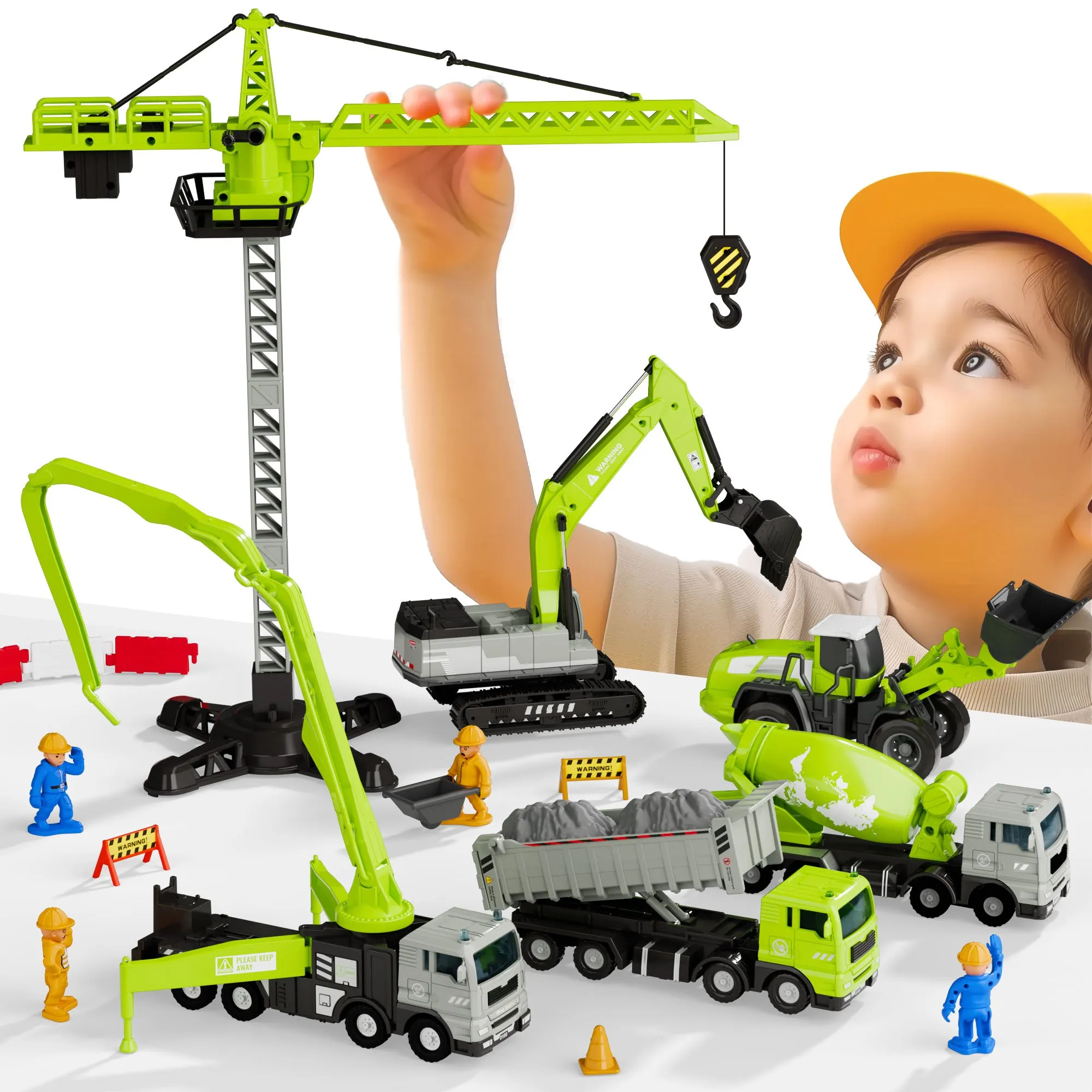 Construction Toys Truck for Boys 3-5, Kids Crane Excavator Digger Dump Tow Trucks Bulldozer Forklift Vehicles Set