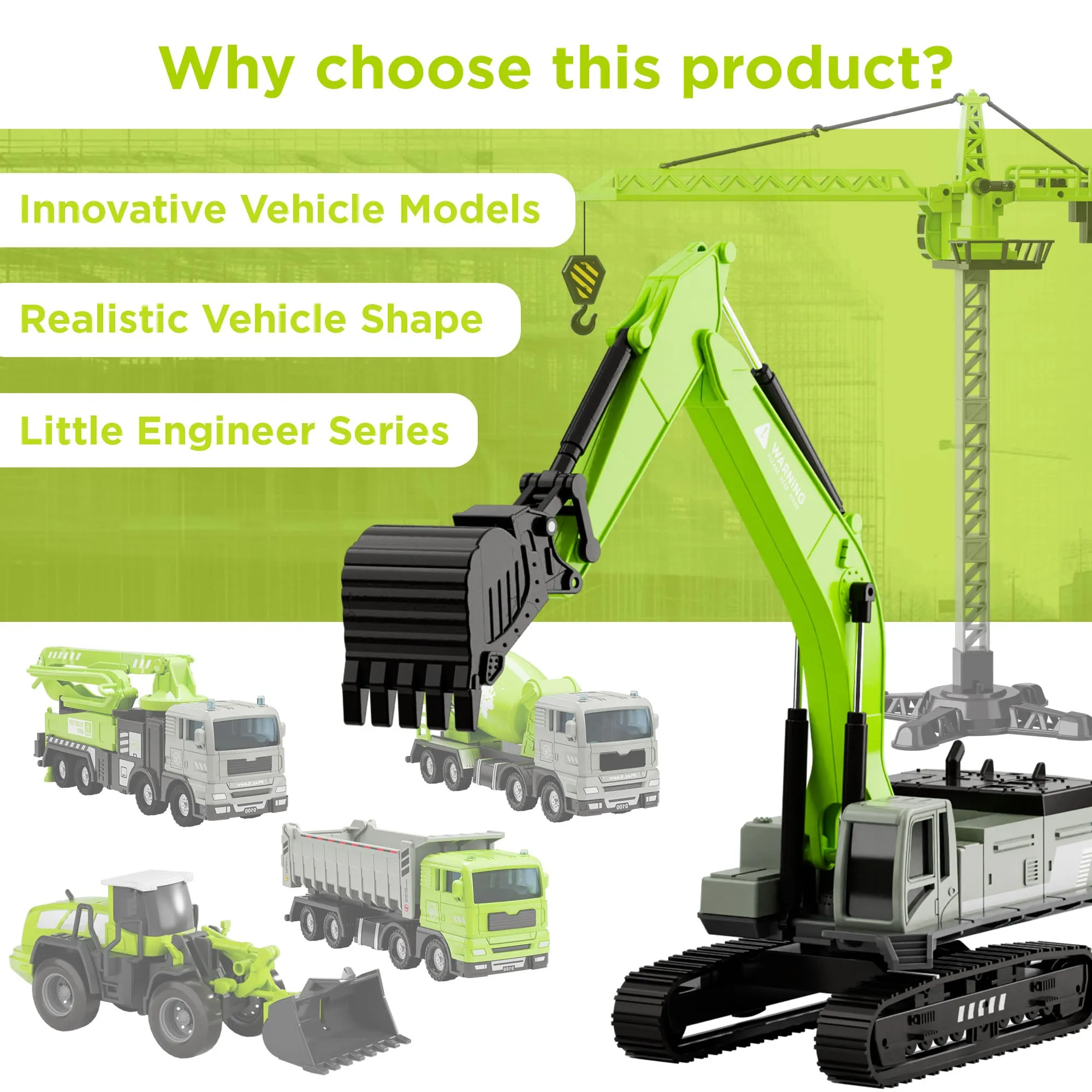 Construction Toys Truck for Boys 3-5, Kids Crane Excavator Digger Dump Tow Trucks Bulldozer Forklift Vehicles Set