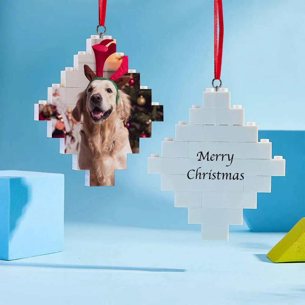 Custom Photo Block Building Bricks Lozenge Shape Christmas Ornament