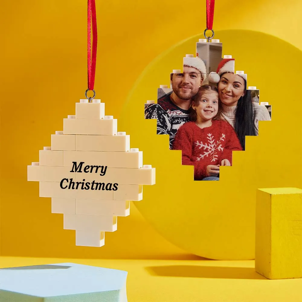 Custom Photo Block Building Bricks Lozenge Shape Christmas Ornament