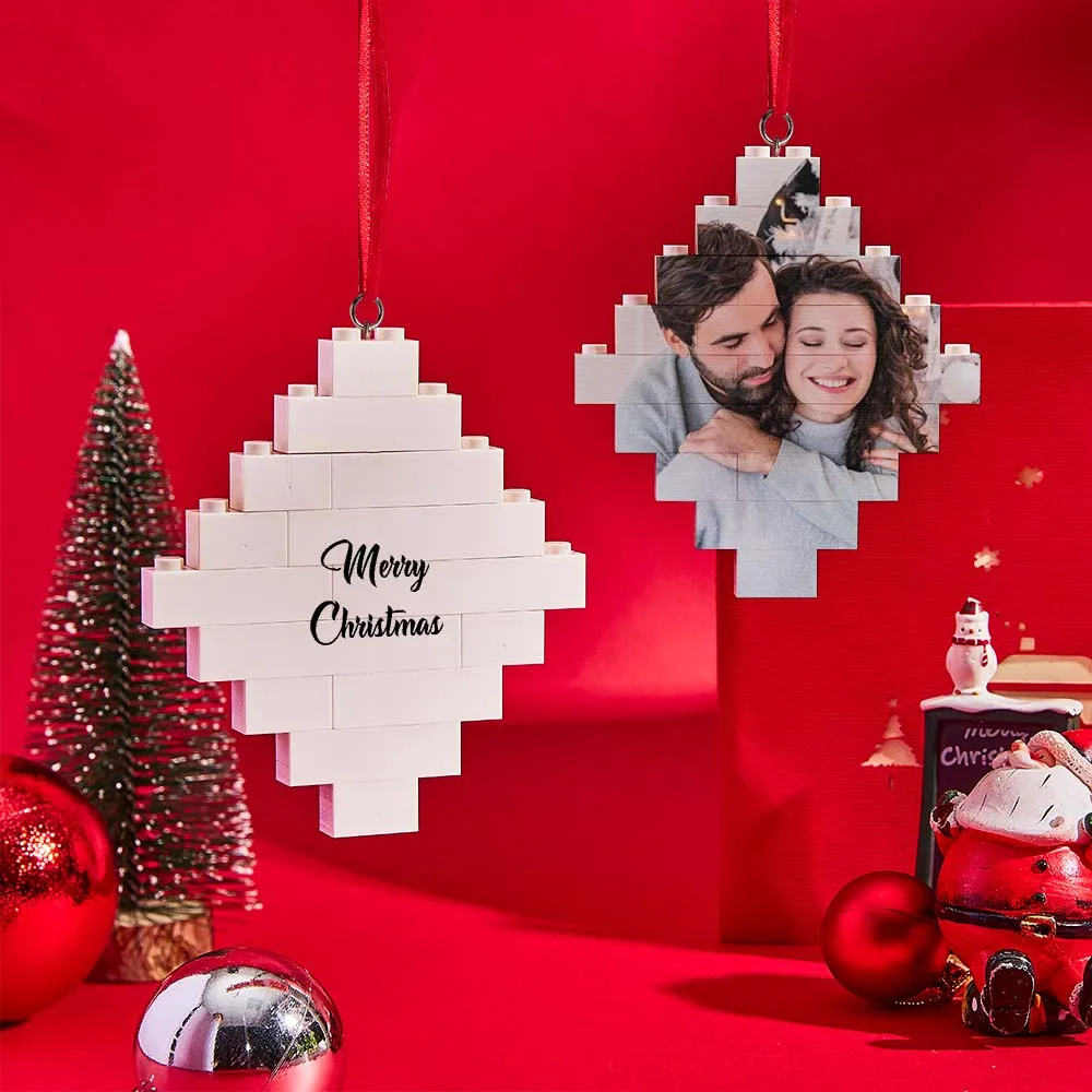 Custom Photo Block Building Bricks Lozenge Shape Christmas Ornament