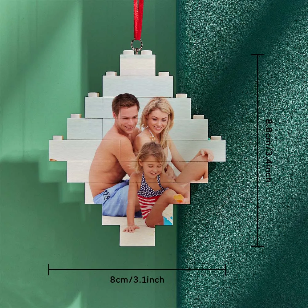 Custom Photo Building Bricks Personalised Block Lozenge Shape Christmas Ornament Gifts