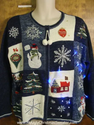 Cute Festive Blue Light Up Cheesy Christmas Sweater