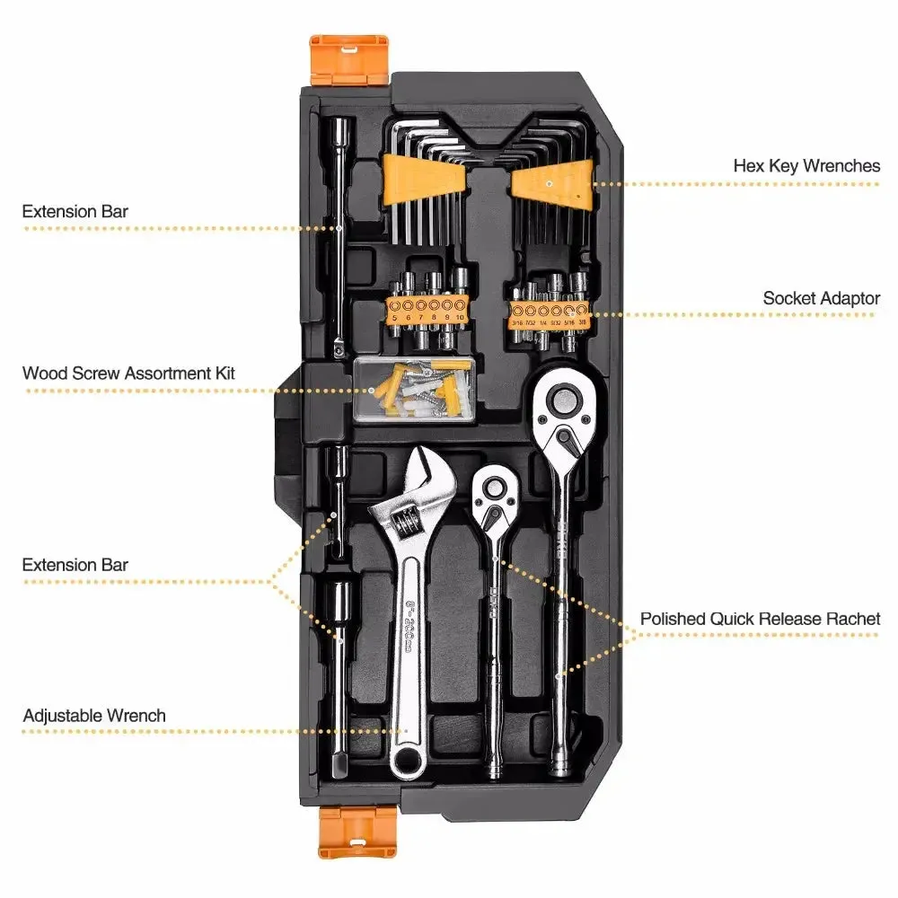 DEKO DKMT192 Professional Car Repair Tool Set Auto Ratchet Spanner Screwdriver Socket Mechanics Tools Kit W/ Blow-Molding Box