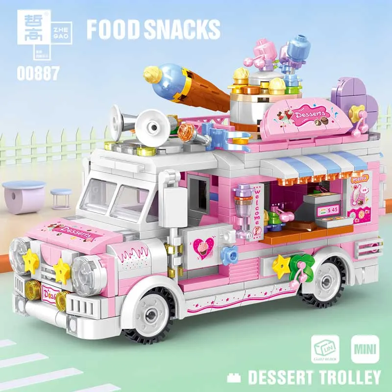 Dessert Trolley Building Block toys Minifigures Food Trucks Fun for All over 500 Pieces