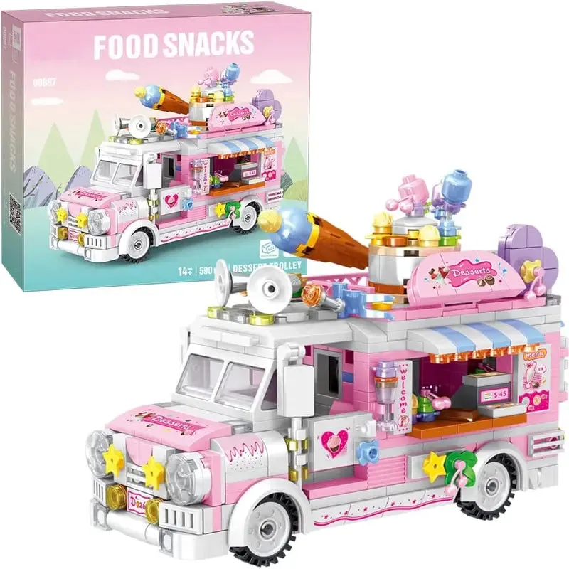 Dessert Trolley Building Block toys Minifigures Food Trucks Fun for All over 500 Pieces