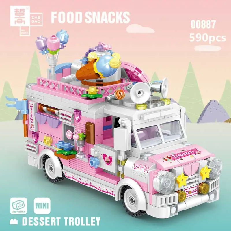 Dessert Trolley Building Block toys Minifigures Food Trucks Fun for All over 500 Pieces