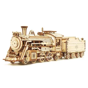 308-Piece Laser-Cut Movable Steam Train Wooden Model Building Kit – Engaging Assembly Toy Gift for Children and Adults | MC501 FA1626