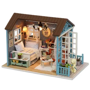 DIY House See Land Time Music Box Cabin with Dust Cover Building Assembly Christmas Gift