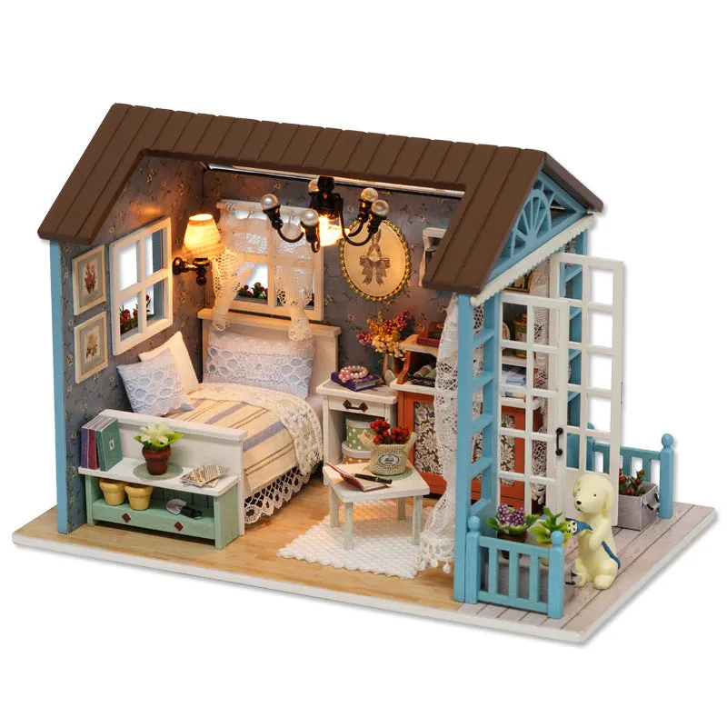 DIY House See Land Time Music Box Cabin with Dust Cover Building Assembly Christmas Gift